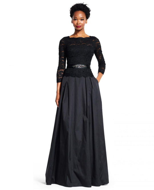 Adrianna Papell - Bateau Neckline Pleated Long Dress  AP1E200040 in Black