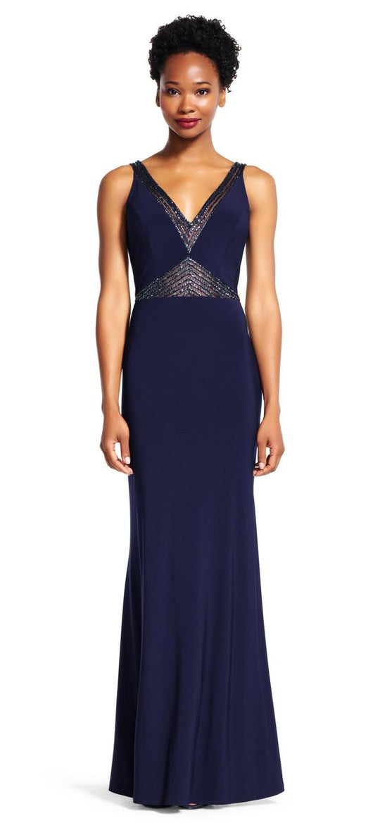 Adrianna Papell - Embellished V Neck Long Dress AP1E200145 in Blue