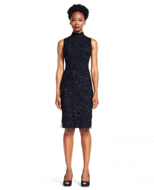 Adrianna Papell - High Neckline Mesh Cocktail Dress  AP1E200153 in Black