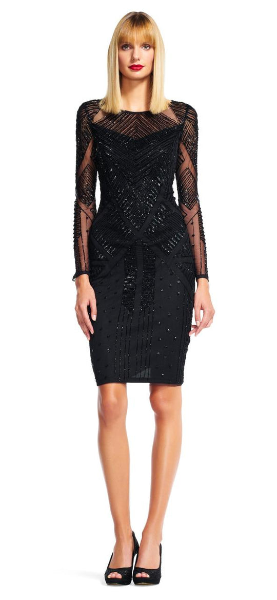 Adrianna Papell - Bateau Neckline Illusion Cocktail Dress AP1E200182 in Black