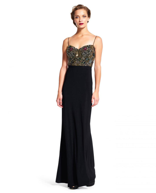 Adrianna Papell - Sweetheart Embellished Long Dress AP1E200306 in Black