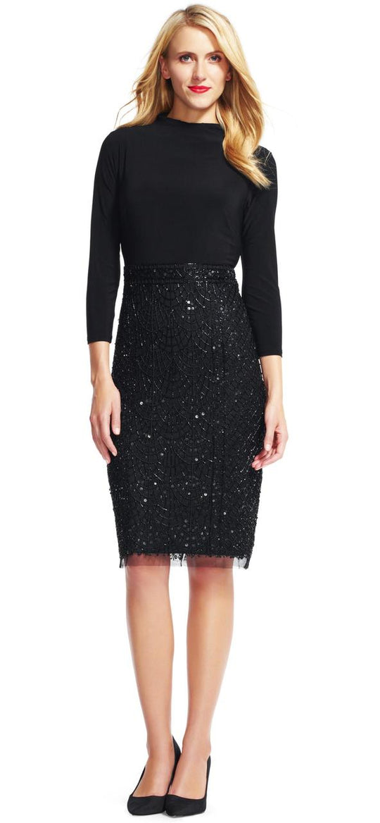 Adrianna Papell - High Neck Embellished Cocktail Dress AP1E200310 in Black