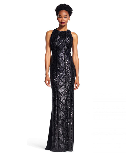 Adrianna Papell - Jewel Neckline Embellished Long Dress AP1E200324 in Black