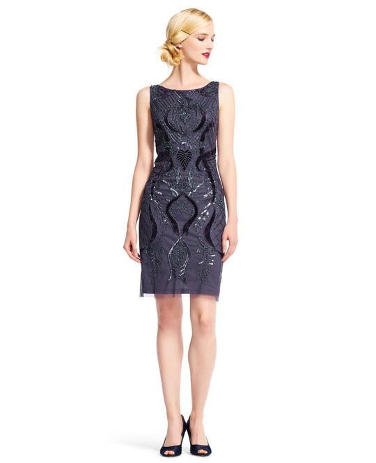 Adrianna Papell - Embellished Bateau Neck Dress AP1E200470 in Gray