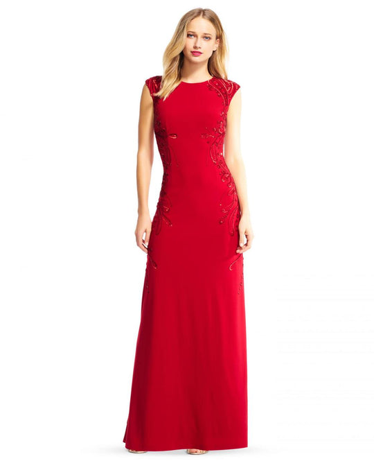 Adrianna Papell - Jewel Neckline Jersey Long Dress AP1E200520 in Red