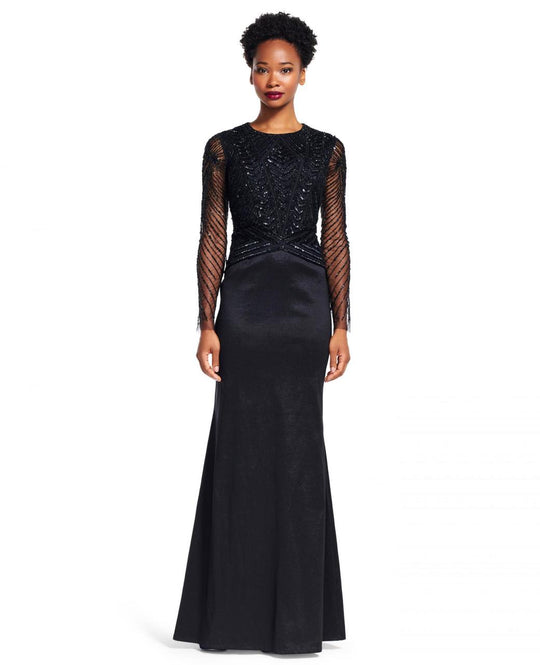 Adrianna Papell - Jewel Neckline Embellished Long Dress AP1E200625 in Black