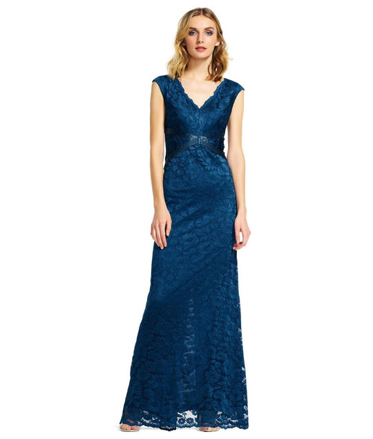 Adrianna Papell - Floral Lace Sheath Dress AP1E200833 in Blue