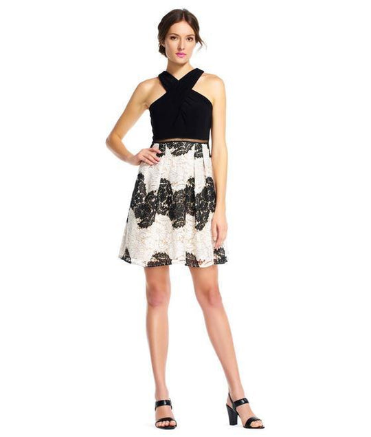 Adrianna Papell - AP1E201113 Two-Piece Halter Dress in Black and White