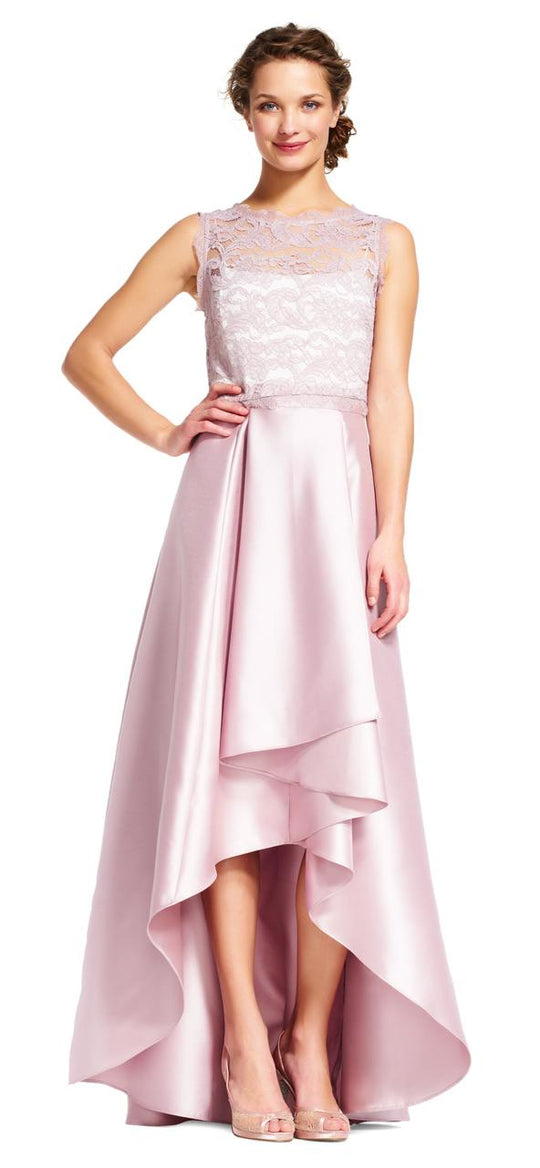 Adrianna Papell - AP1E201191 Lace Illusion Bateau A-line Dress in Pink and White