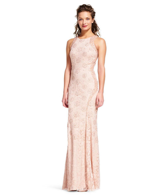 Adrianna Papell - Beaded Rosette Sleeveless Sheath Gown in Pink