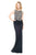 Tadashi Shoji - Rose Motif Asymmetrically Draped Long Gown In Gray and Black
