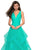 La Femme - 27628 Plunging Long Cascading Tulle Gown In Green