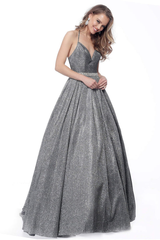 Jovani - 66038 Sweetheart Glittered Ballgown In Gray and Silver