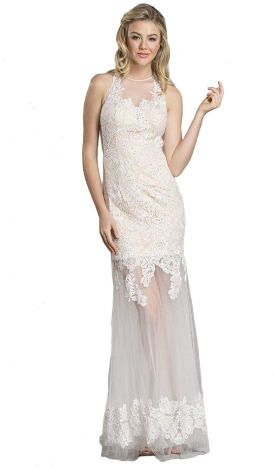 Long Sheath Gown with Sheer Illusion Skirt