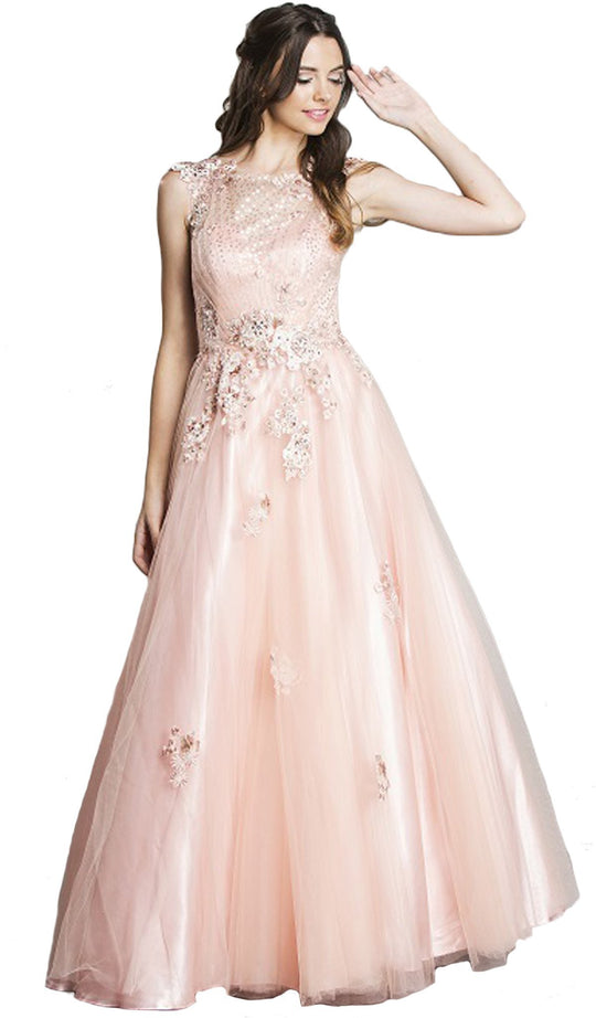 Beaded Floral A-Line Evening Gown