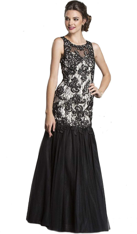 Sleeveless Sheer Trumpet Evening Gown