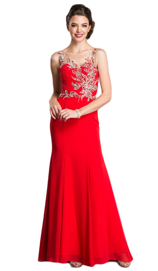 Sheer Sleeveless Embellished Evening Gown