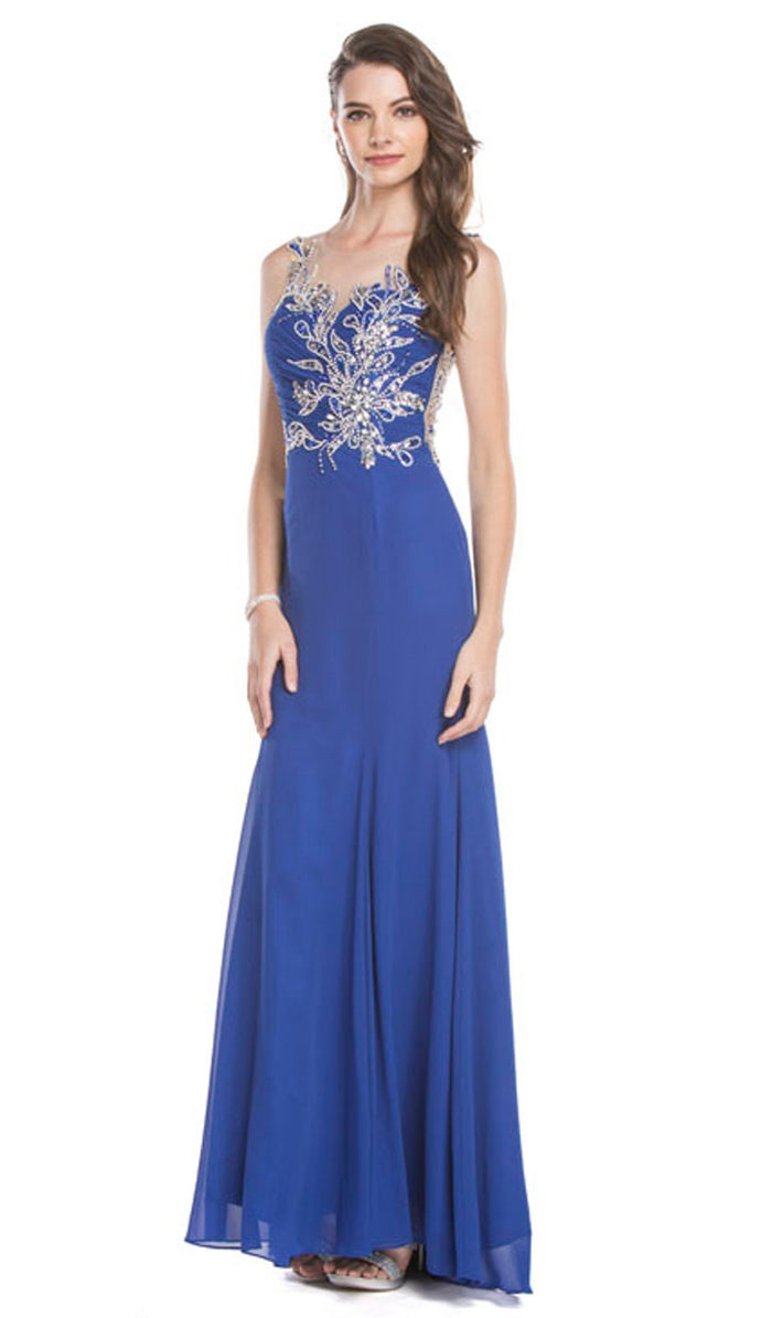 Sheer Sleeveless Embellished Evening Gown