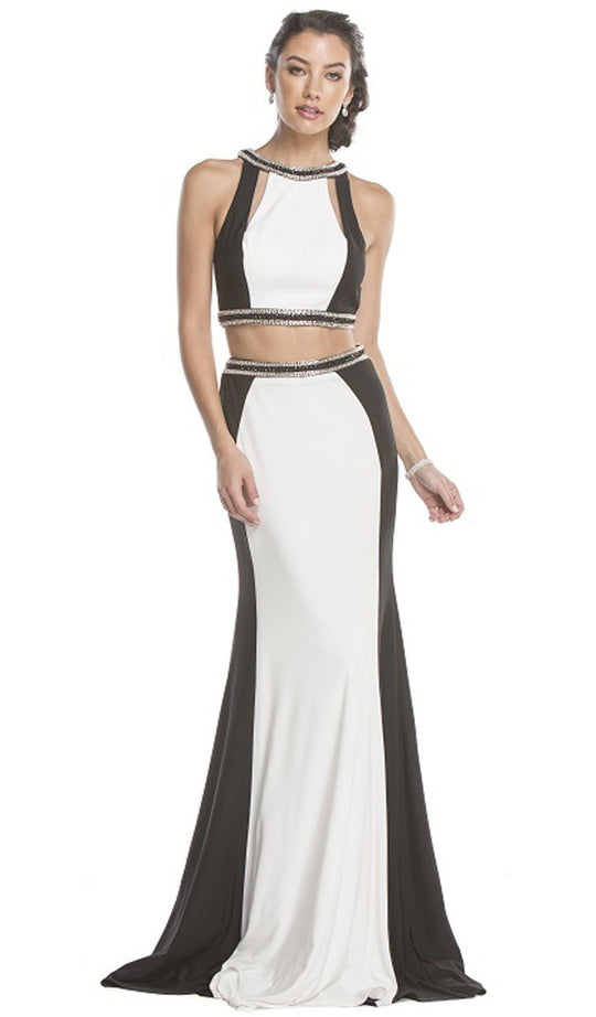 Two Piece Halter Open Back Evening Dress
