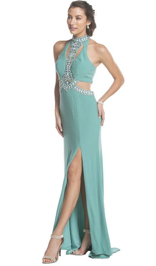 High Halter Cutouts Evening Dress