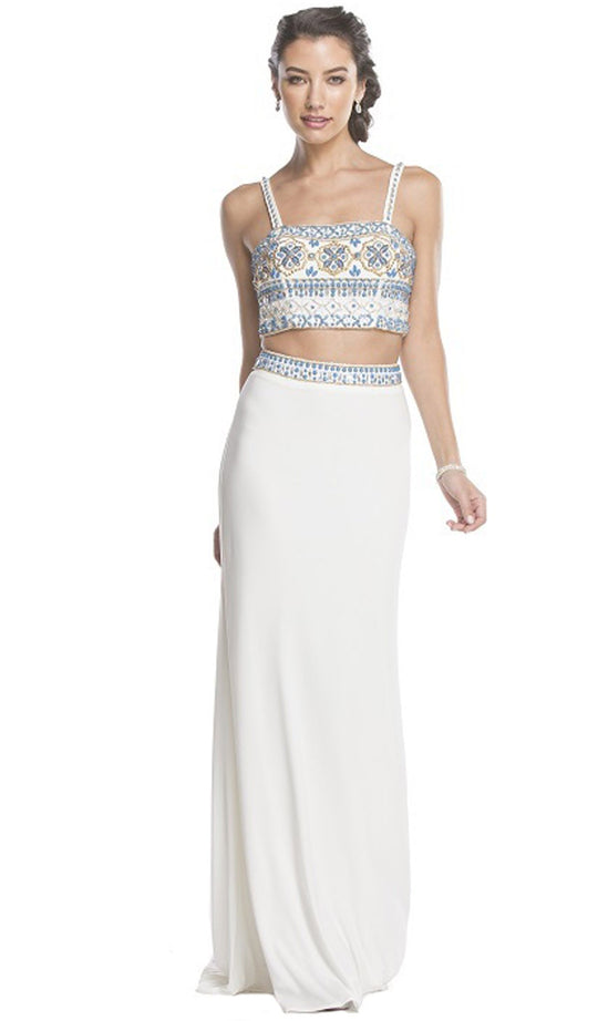 Beaded Two Piece Sheath Evening Dress