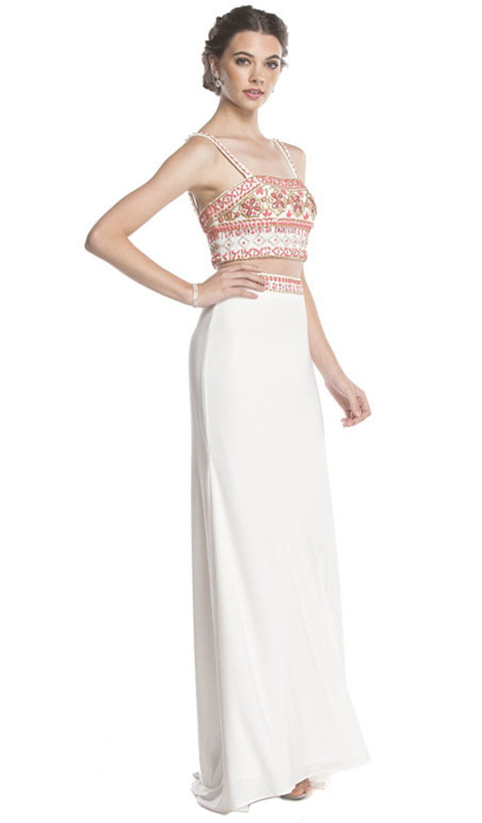 Beaded Two Piece Sheath Evening Dress