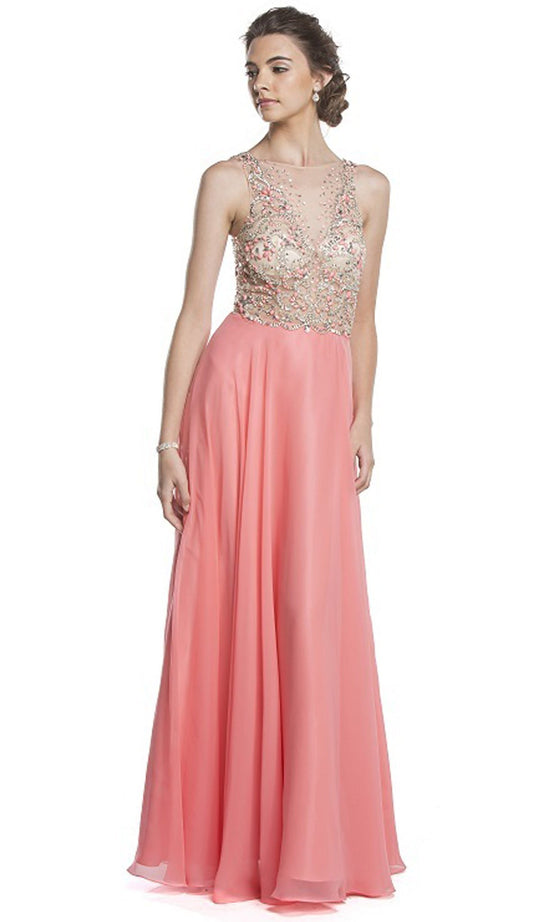 Sheer Embellished A-Line Evening Dress