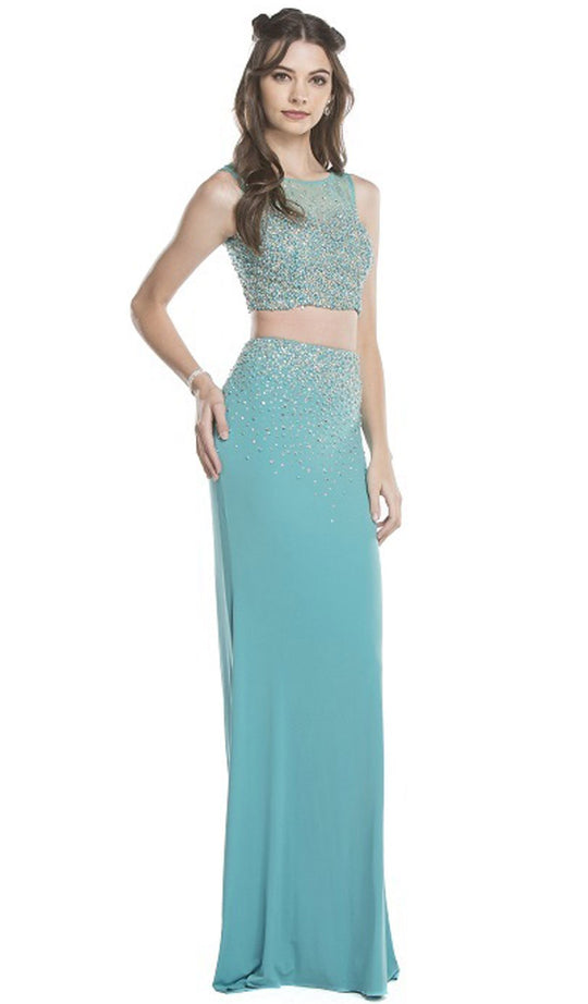 Two Piece Sheer Embellished Evening Dress