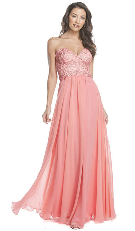 Embroidered Strapless A-Line Evening Dress