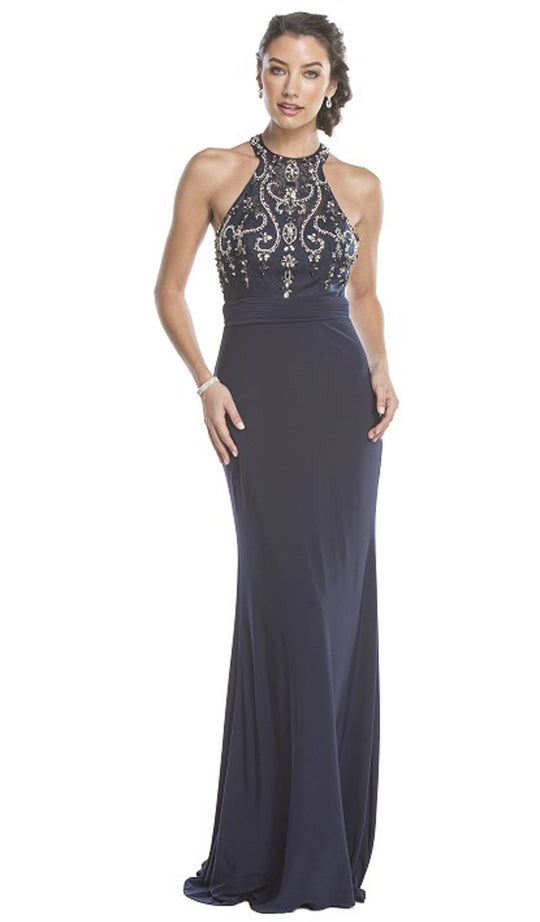 Sleeveless High Halter Sheath Evening Gown