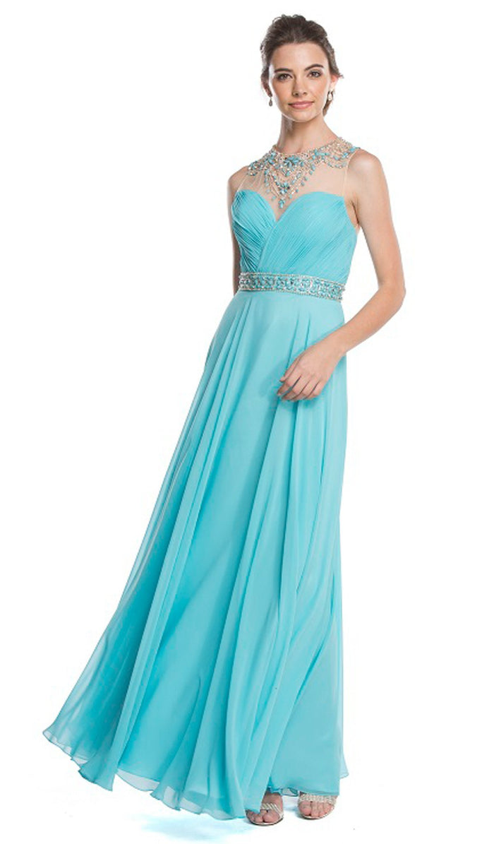 Ruched A-Line Evening Dress with Open Back