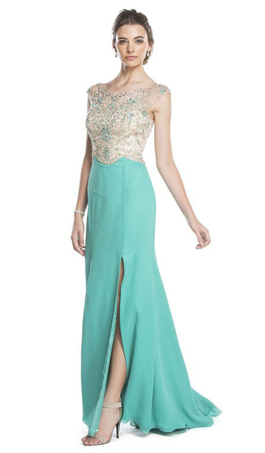 Beaded Scalloped Sheath Evening Dress