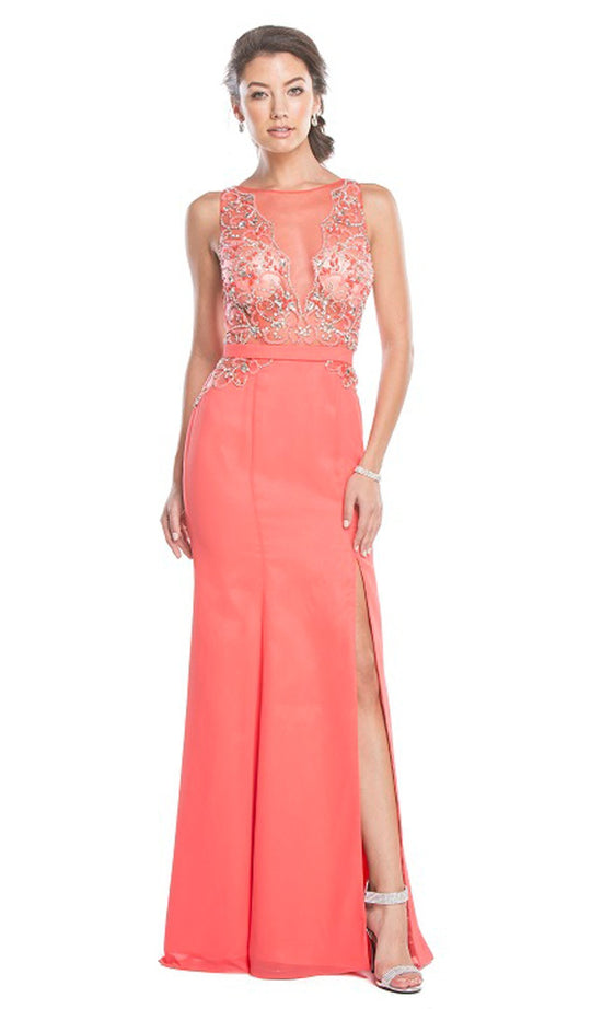 Sheer Embellished Trumpet Evening Dress