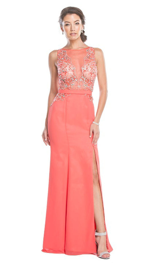 Sheer Embellished Trumpet Evening Dress