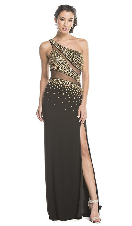 Asymmetrical Embellished Sheer Evening Dress