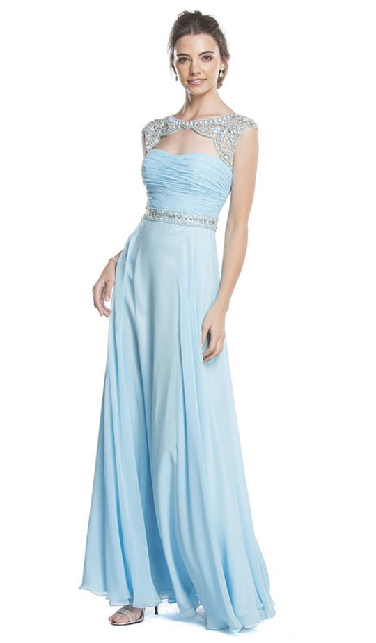 Beaded Ruched A-Line Evening Dress