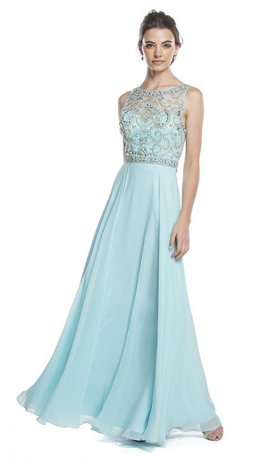 Embellished Sleeveless A-Line Evening Dress