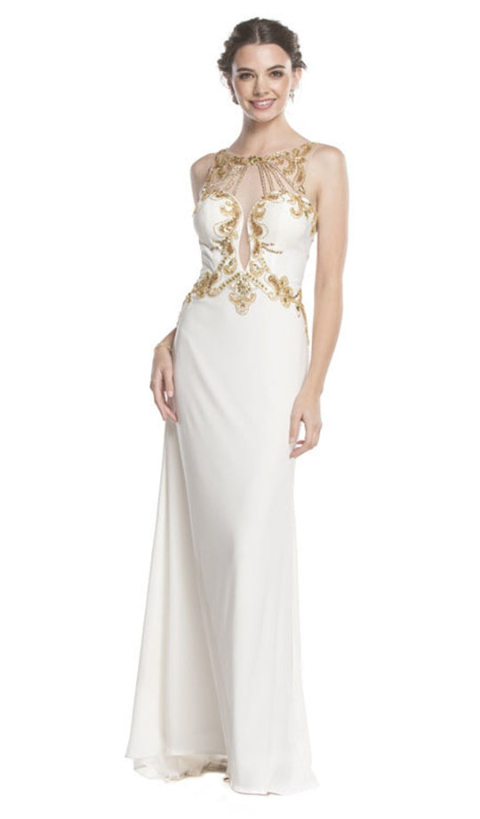 Sheer Embellished Cutout Evening Gown