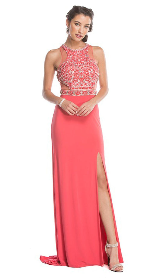 Embellished Halter-Prom Dress