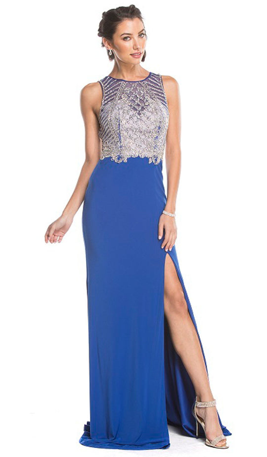 Embellished Jewel Neckline Sheath Evening Dress