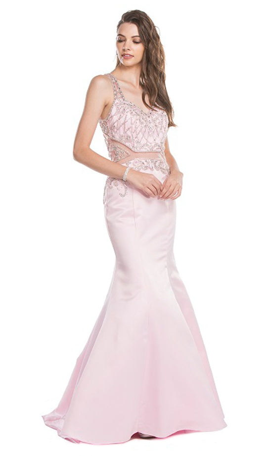 Bejeweled V-neck Mermaid Prom Dress