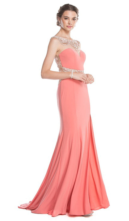 Embellished Illusion Bateau Fitted Prom Dress