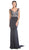 Embroidered Wide V-neck Sheath Evening Dress