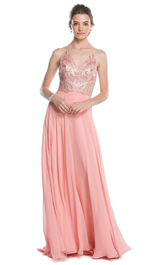 Embellished Illusion Neck A-line Prom Dress
