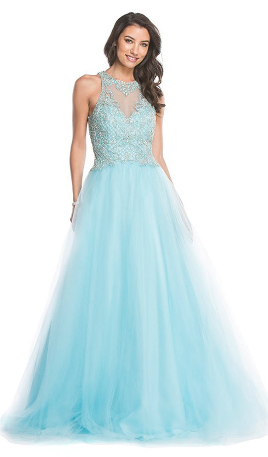 Applique Halter Neck Evening Ballgown