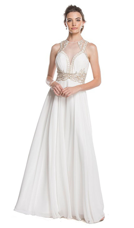 Embellished Illusion Jewel A-line Prom Dress