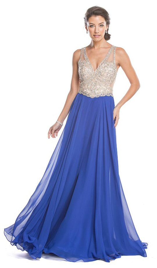 Jeweled Plunging V-neck Prom Dress