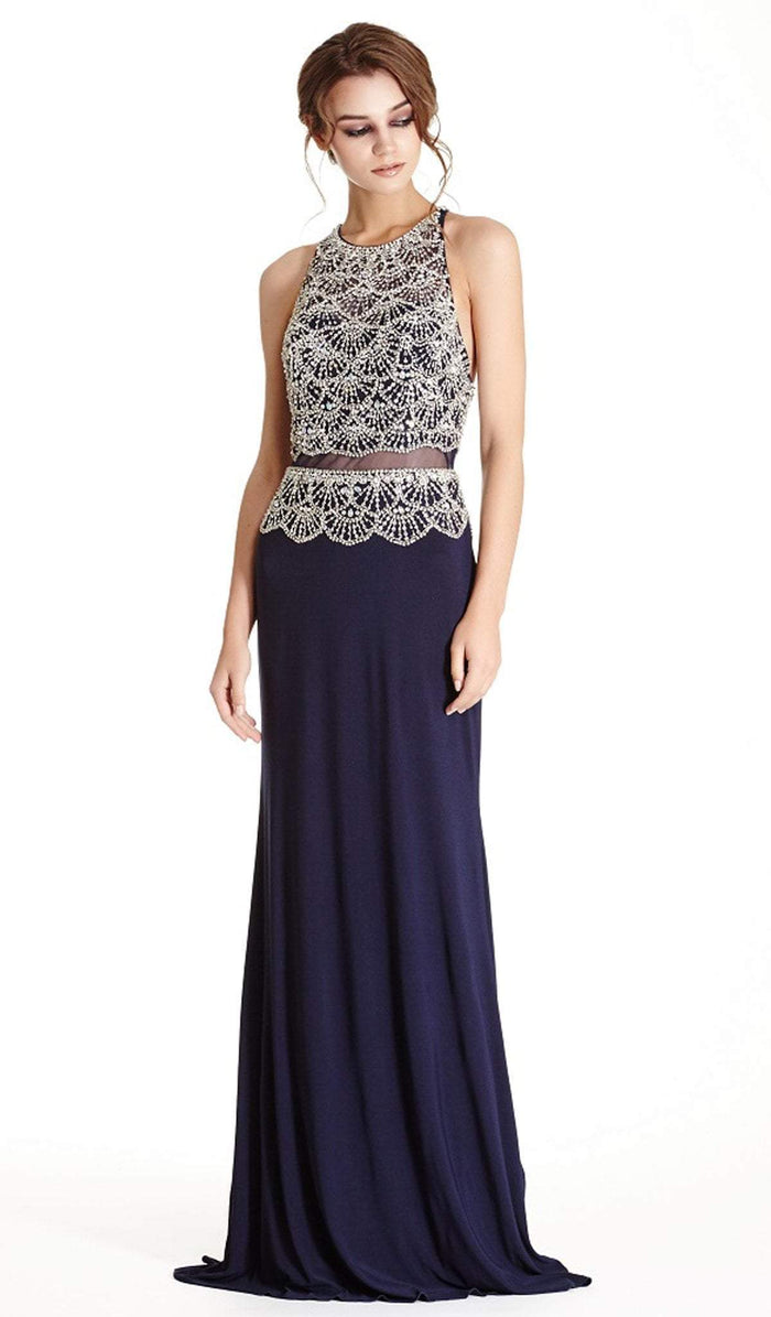 Mock Two Piece Jeweled Fitted Prom Dress