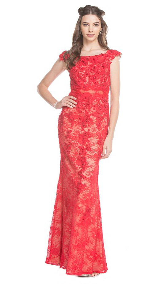 Floral Lace Bateau Fitted Prom Dress