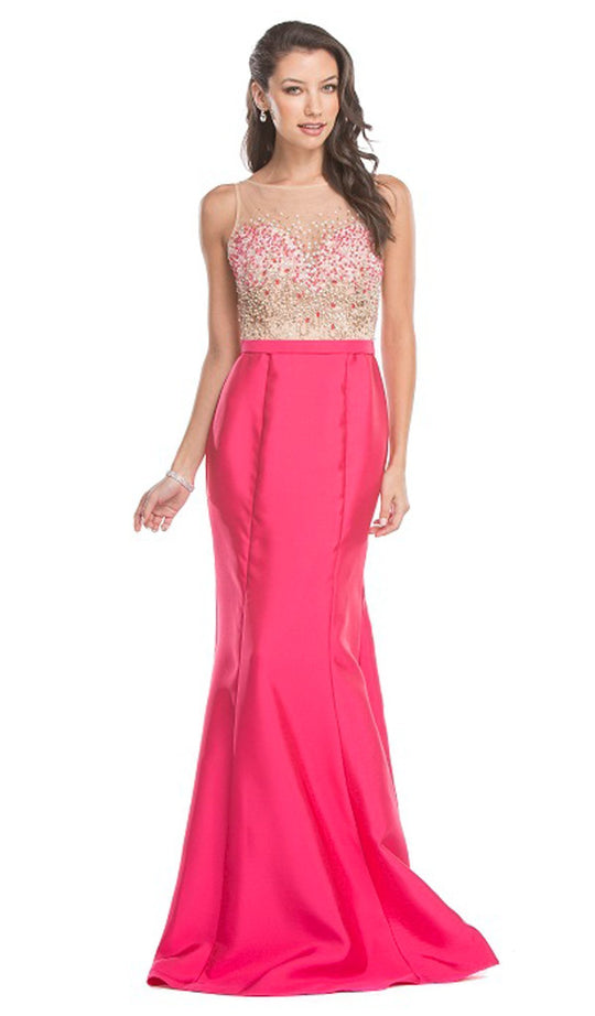 Embellished Illusion Bateau Trumpet Prom Dress